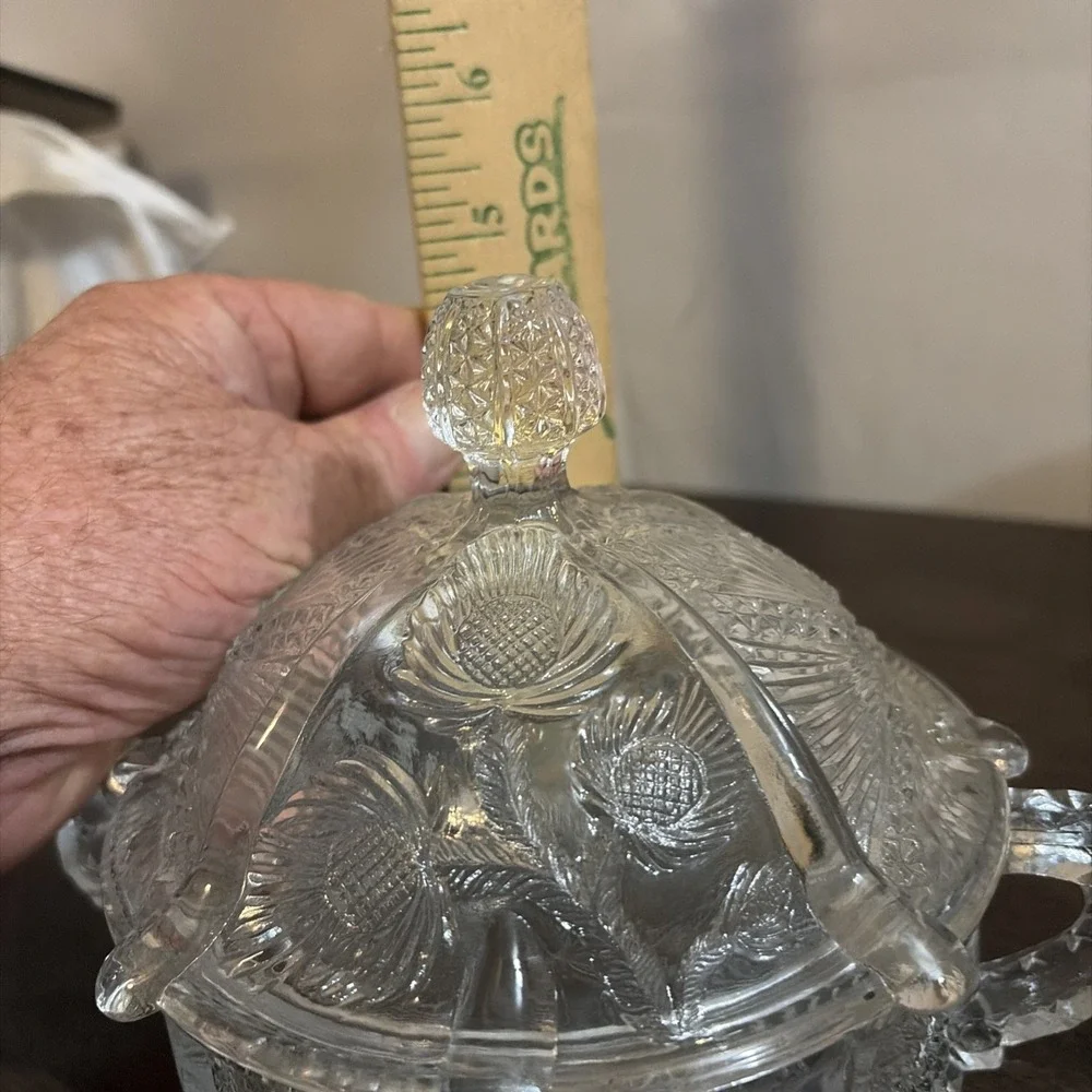 Antique Higbee Panelled Thistle Domed Round Covered Butter Dish Glass Bee UV Glo